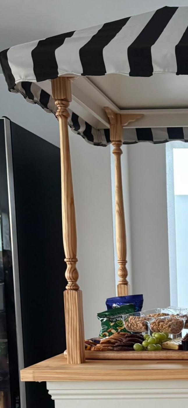 Finished turned timber posts on personalised champagne cart